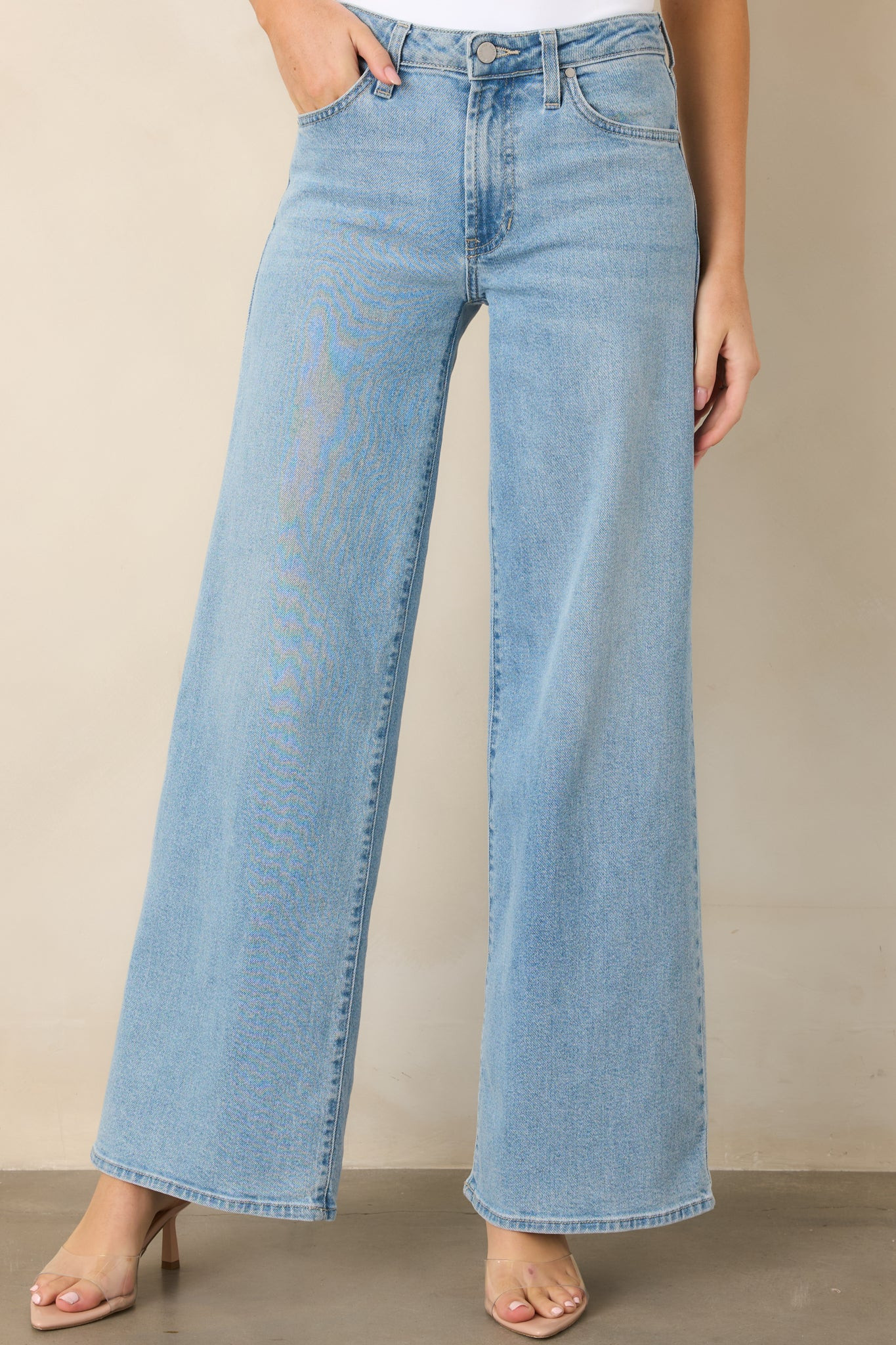 I Have Plans Light Wash Cotton Denim Wide Leg Jeans | Red Dress