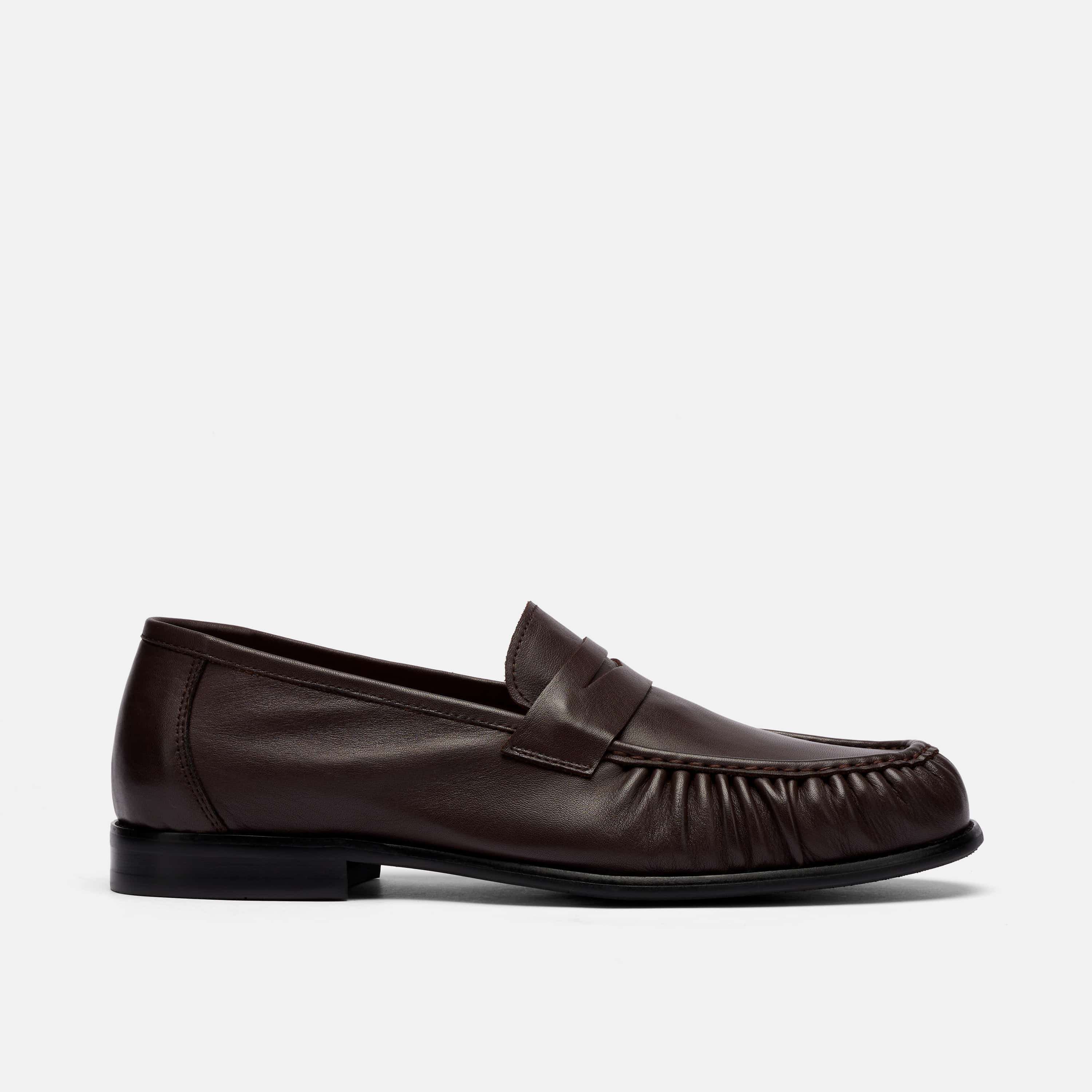 Kennedy Espresso Brown Pleated Leather Penny Loafers | Marc Nolan