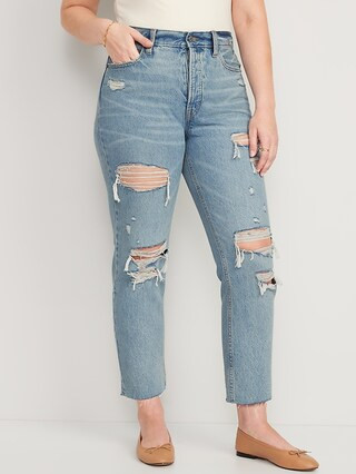 Extra High-Waisted Button-Fly Sky-Hi Straight Ripped Non-Stretch Jeans | Old Navy (US)