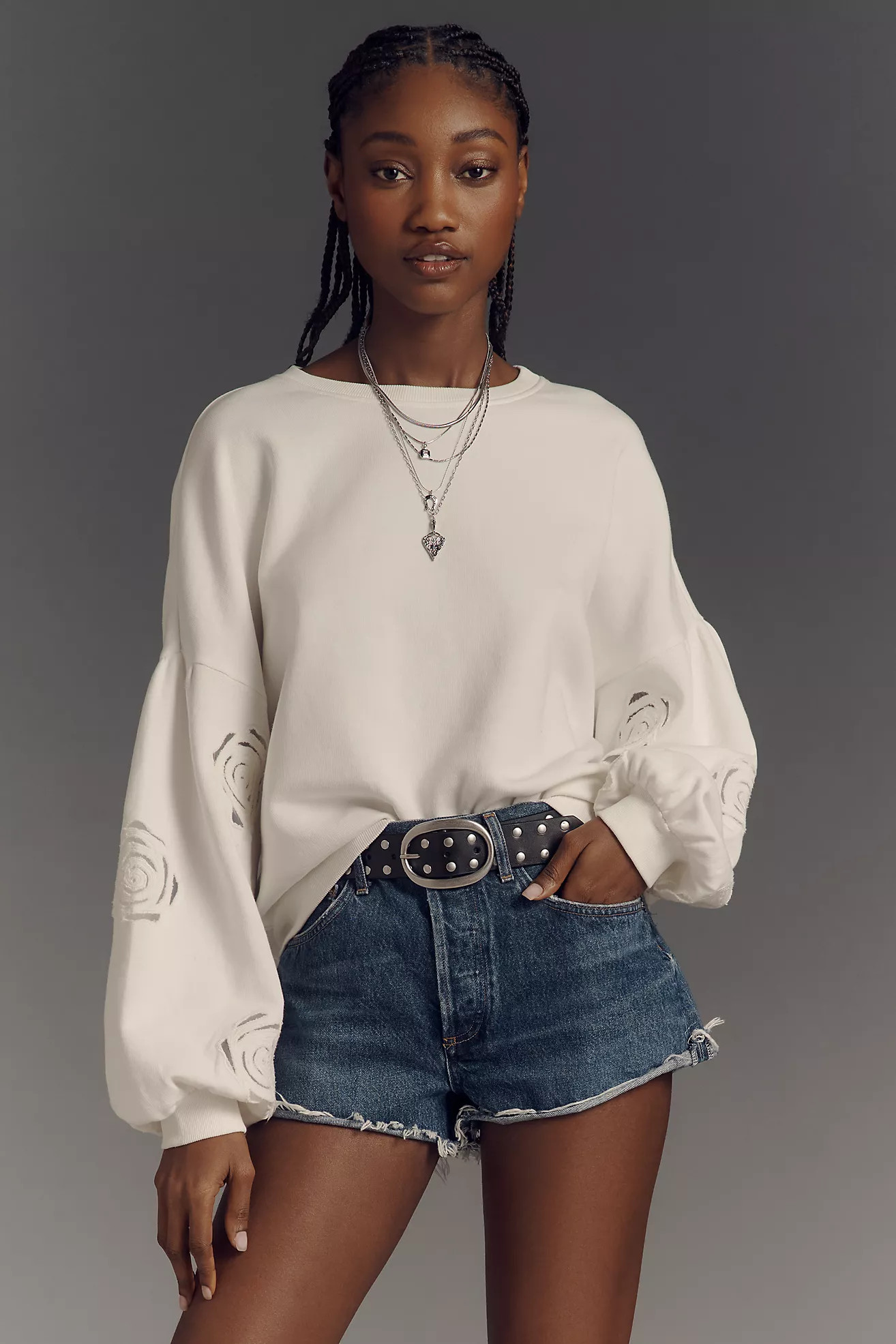 Sanctuary Drop-Shoulder Rose-Motif Sweatshirt | Anthropologie (US)