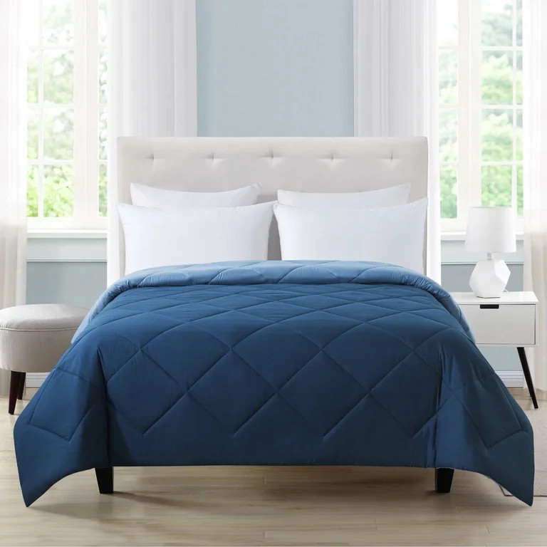 Mainstays Full/Queen Comforter, All-Season Reversible Microfiber, Navy | Walmart (US)