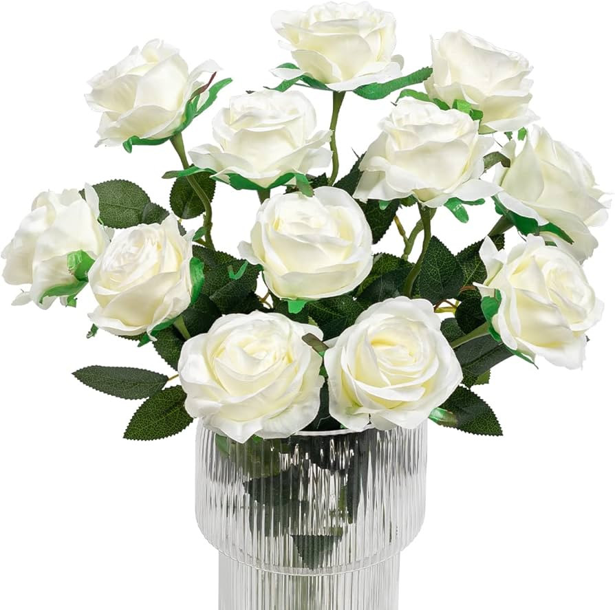 Kisflower 12Pcs Rosen Künstliche Blumen Realistische Einzelstielblumen Seidenrosenstrauß für H... | Amazon (DE)