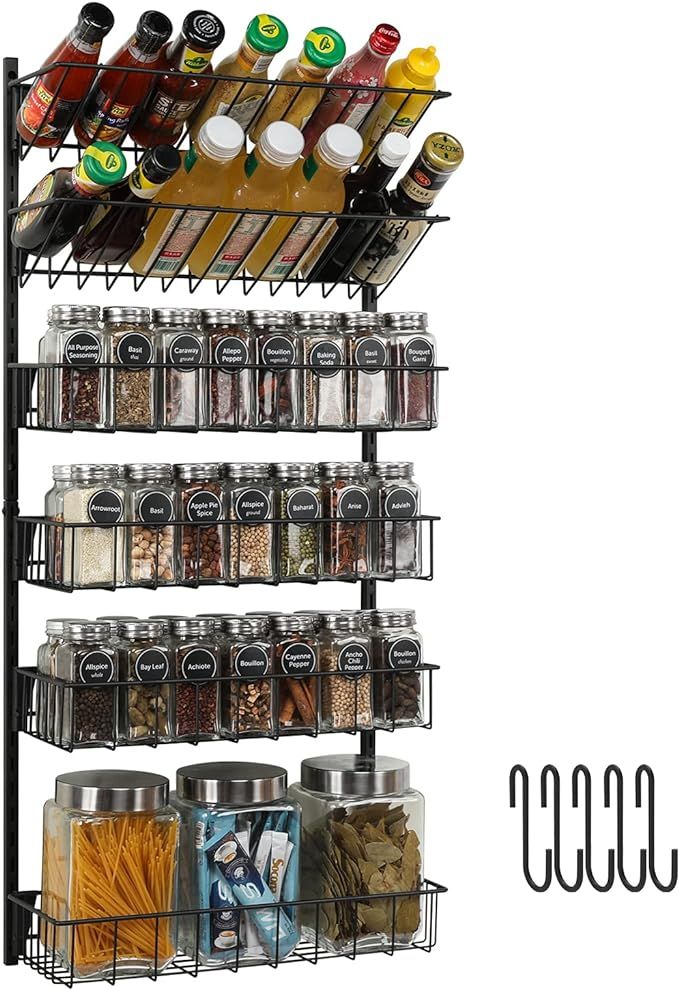 X-cosrack Wall Mounted Spice Rack Organizer 6 Tier Hanging Seasoning Holder Rack with Hooks, Heig... | Amazon (US)