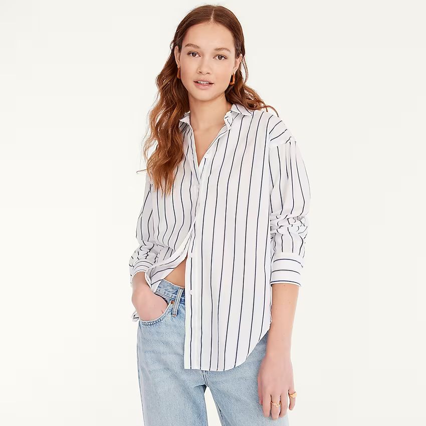 Relaxed-fit washed cotton poplin shirt in navy stripe | J.Crew US