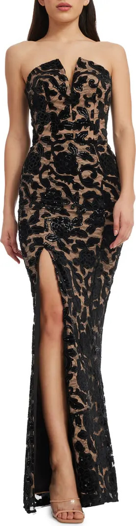 Fernanda Floral Sequin Strapless Evening Gown | Nordstrom