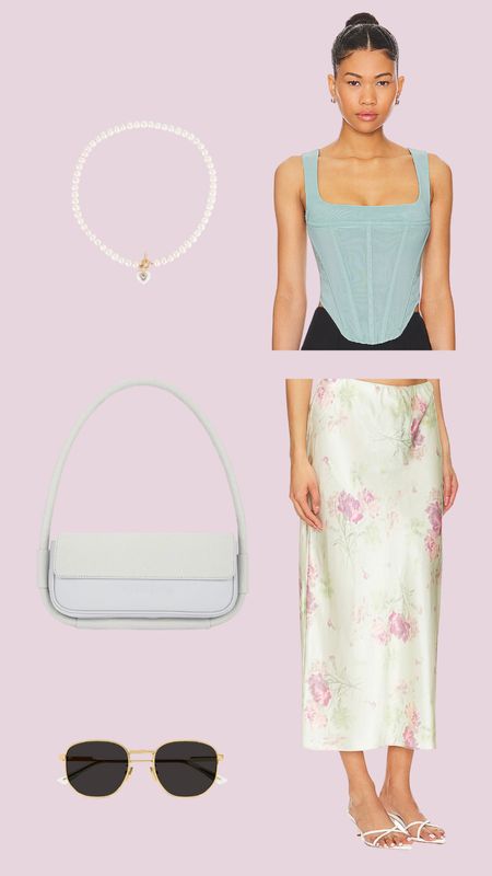 Castle Skirt in Peachy Sage
LoveShackFancy

Campbell Corset in Tourmaline
Miaou

Freshwater Pearl Necklace in White
BONBONWHIMS

Metal Pantos in Shiny Gold & Solid Grey
Bottega Veneta

The Prima Bag in Ice Grey
House of Sunny

#LTKstyletip #LTKU #LTKSeasonal