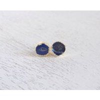 Geode Stud Earrings, Navy Geode Earrings, Round Druzy Earrings, Gemstone Earrings, Natural Druzy Studs, Small Stone Posts, Gold Posts G5656 | Etsy (US)