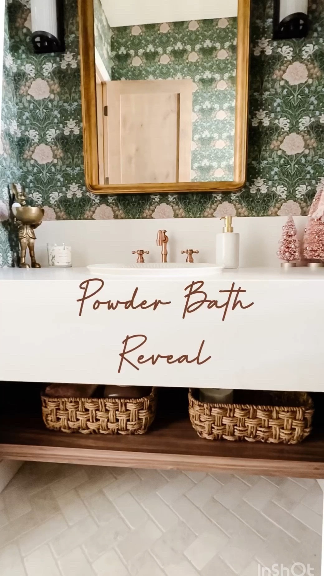 Powder Bath Reveal Holiday Edition! This Wallpaper is everything! All the sink details tie in the wallpaper for a moody, organic getaway for guests. And this floating sink and brass mirror 🤎🤎

#LTKHoliday #LTKhome