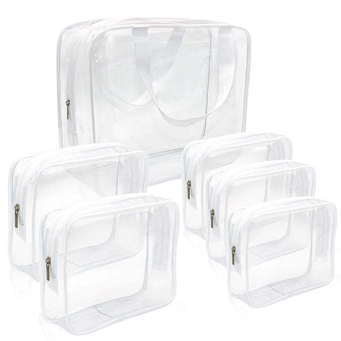 Clear Makeup Bags, APREUTY TSA Approved 6Pcs Cosmetic Makeup Bags Set Clear PVC with Zipper Handl... | Amazon (US)