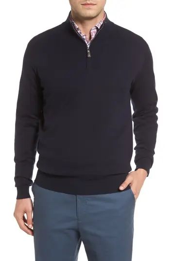 Men's Peter Millar Mock Neck Quarter Zip Wool & Cotton Sweater, Size Medium - Blue | Nordstrom