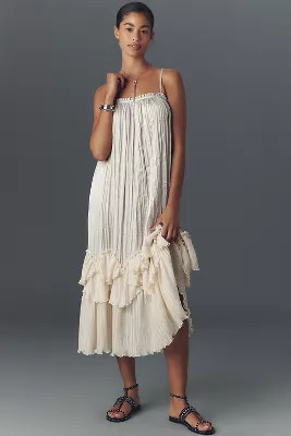 By Anthropologie Sleeveless Square-Neck Layered Plissé Maxi Dress | Anthropologie (US)