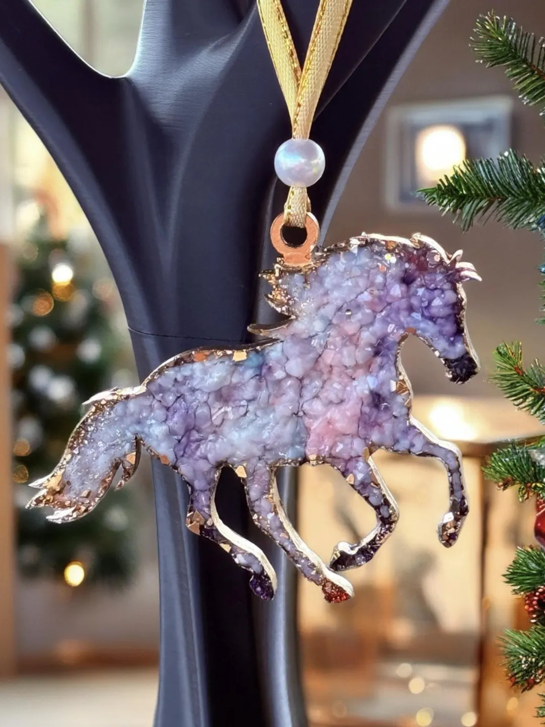 Horse Ornament: Gold Leaf & Pearl Accent, Handmade Resin Geode Farmhouse Decor | Etsy (US)