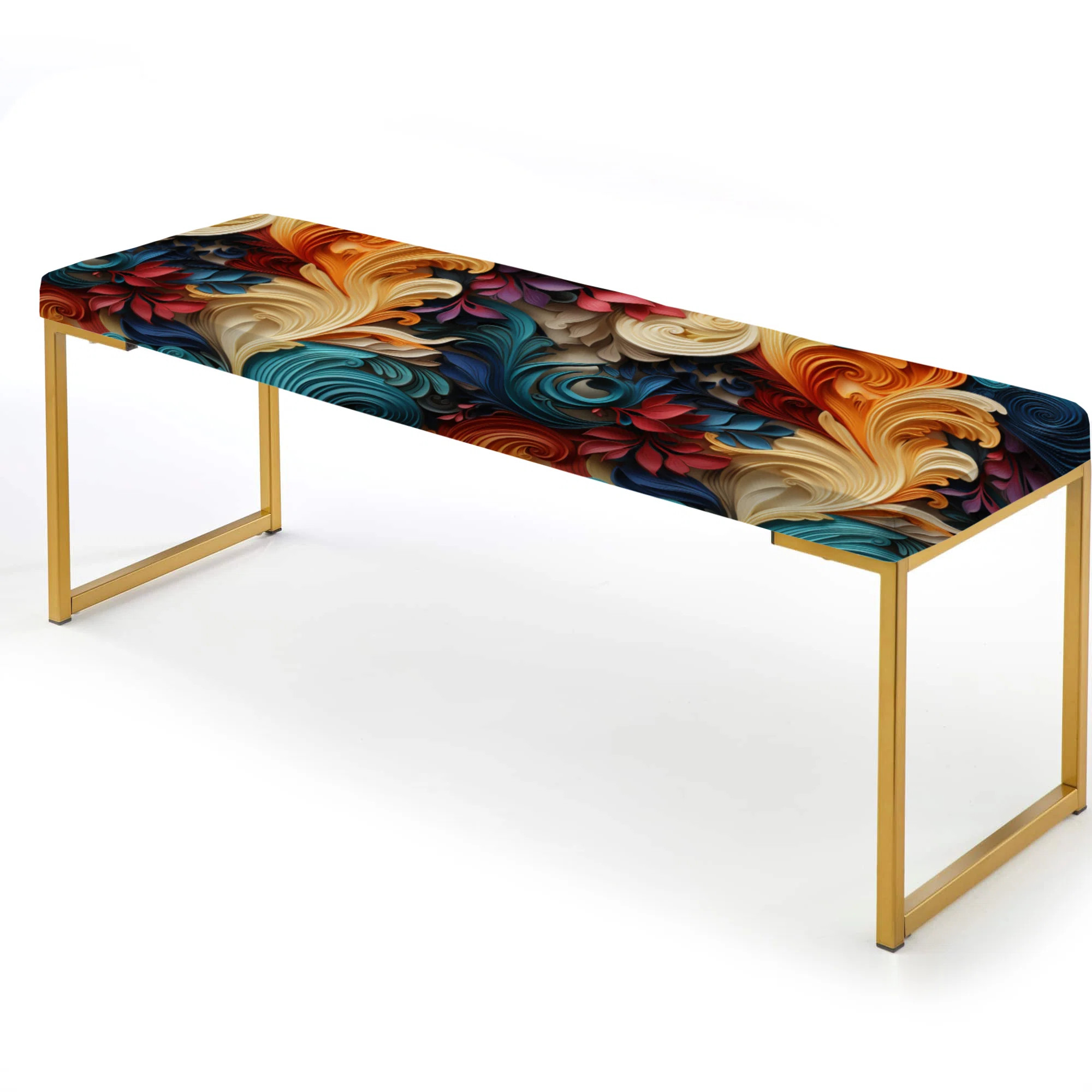 Colorful Boho Paisley Botanical Bouquet - Botanical Upholstered Gold Bench | Wayfair North America
