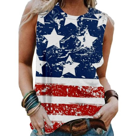 Women s American Flag Tank Tops 4th of July Stars Stripes Print Tee Summer Loose Sleeveless Country  | Walmart (US)