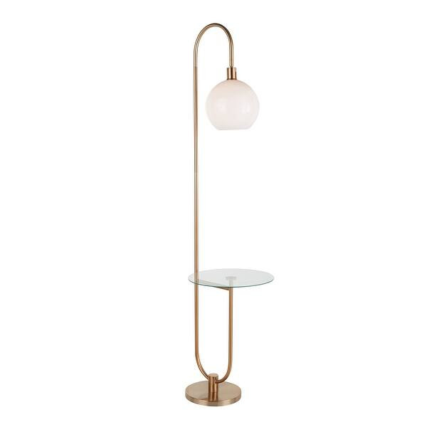 Lumisource Trombone/Glam Floor Lamp Nickel Metal w/ Clear Glass Shelf - 17.75"Lx16"Wx70.5"H - Gol... | Bed Bath & Beyond