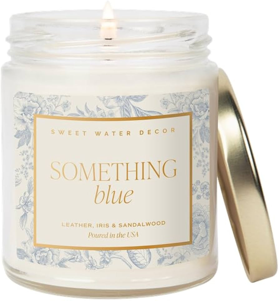 Sweet Water Decor Something Blue Wedding Candle, Non-Toxic Soy Wax, Leather, Iris, and Sandalwood... | Amazon (US)