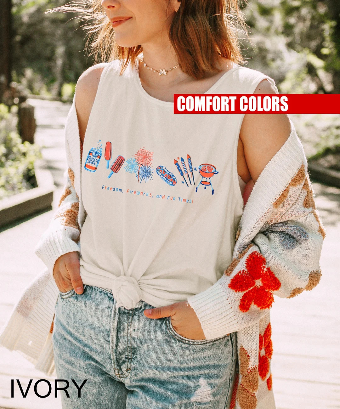 4th of July Comfort Colors Tank Top Fun Independence Day Party Shirt, Hotdog Fireworks Barbecue T... | Etsy (US)