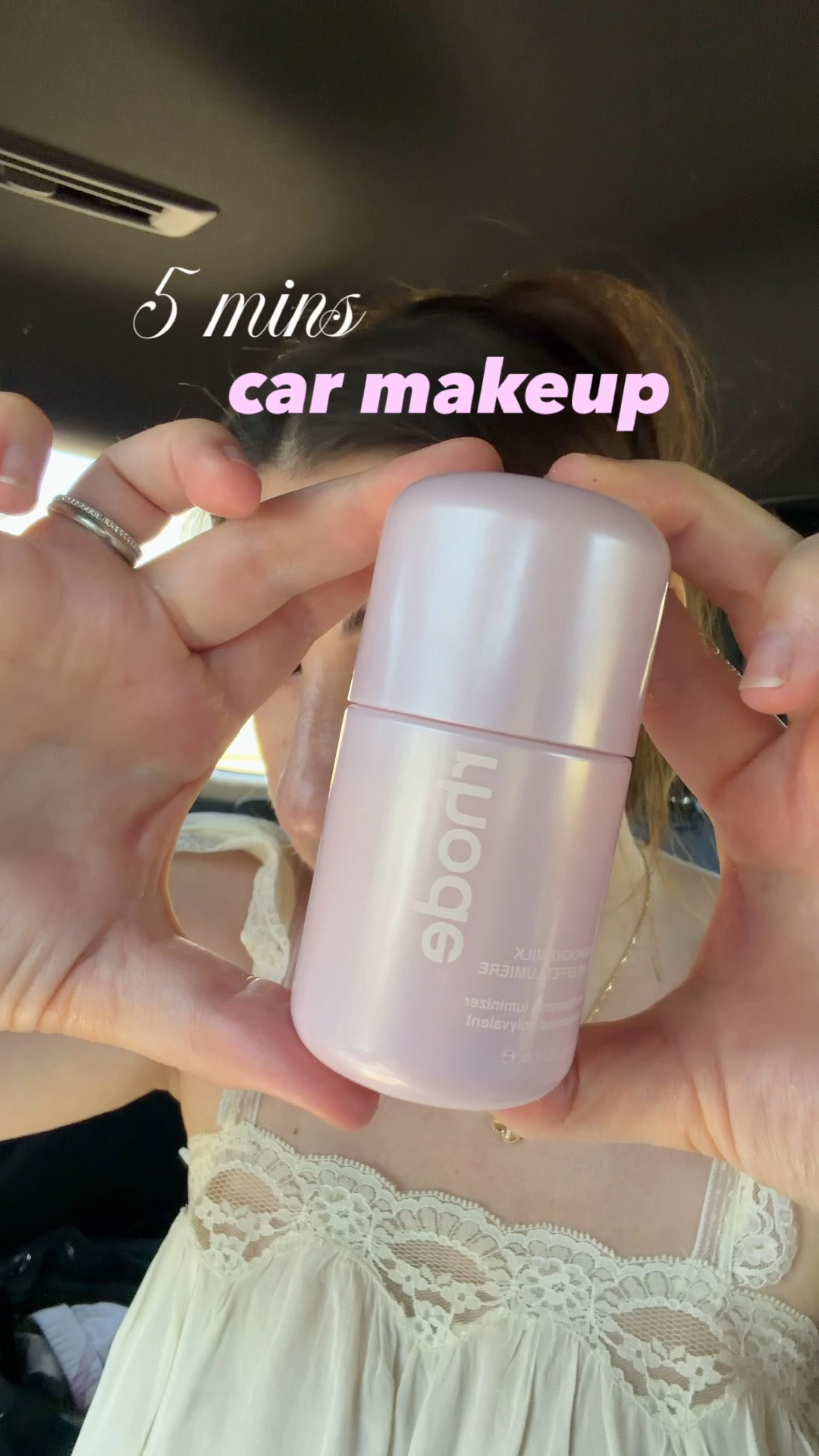 no makeup makeup in the car when you only have 5 minutes 🫢 new Rhode milk luminizer, some blush, gloss and brown eye definer…no foundation, no concealer

#LTKbeauty #LTKsummer
