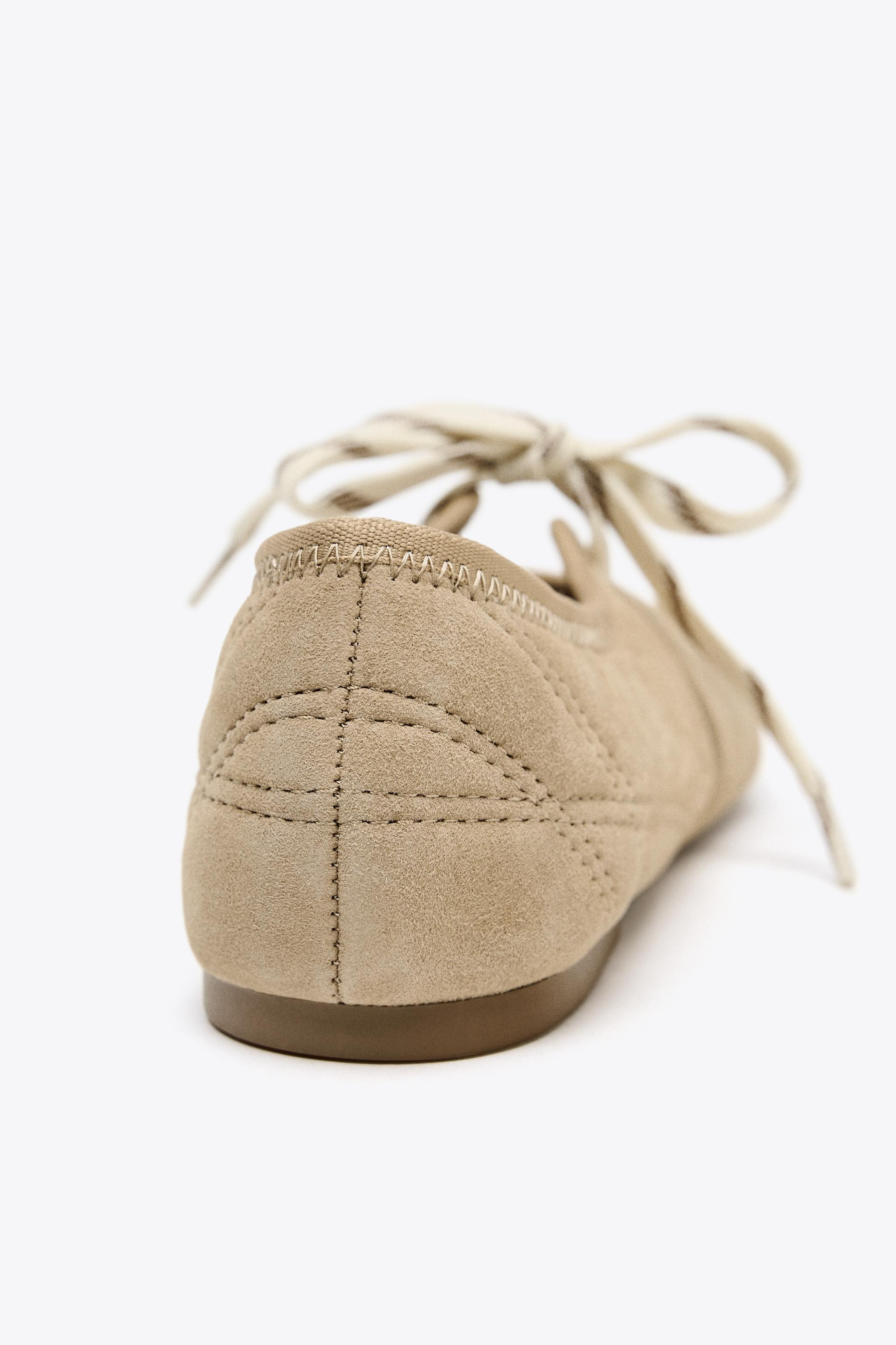 SPLIT SUEDE LACE-UP BALLERINAS | Zara UK