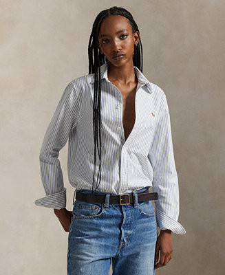 Women's Classic-Fit Striped Oxford Shirt | Macy's
