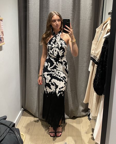 Last minute panic shopping for The Races
Trying…
A size 8 in the printed floral fringe detail midi dress 
Black leather heels

Wedding guest outfit, summer wedding, summer occasion-wear, floral dress 

#LTKSeasonal