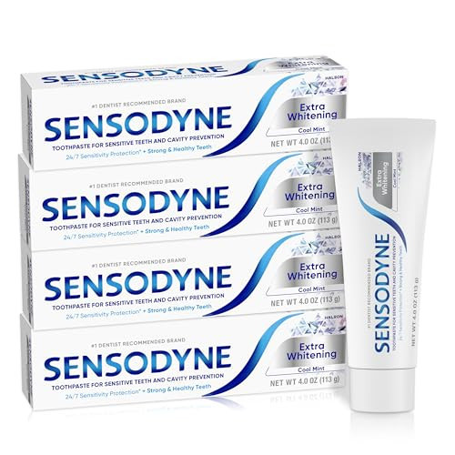 Sensodyne Extra Whitening Sensitive Teeth and Cavity Prevention Whitening Toothpaste, Amazon Exclusive, Cool Mint, Amazon Exclusive- 4 Ounces (Pack of 4) | Amazon (US)