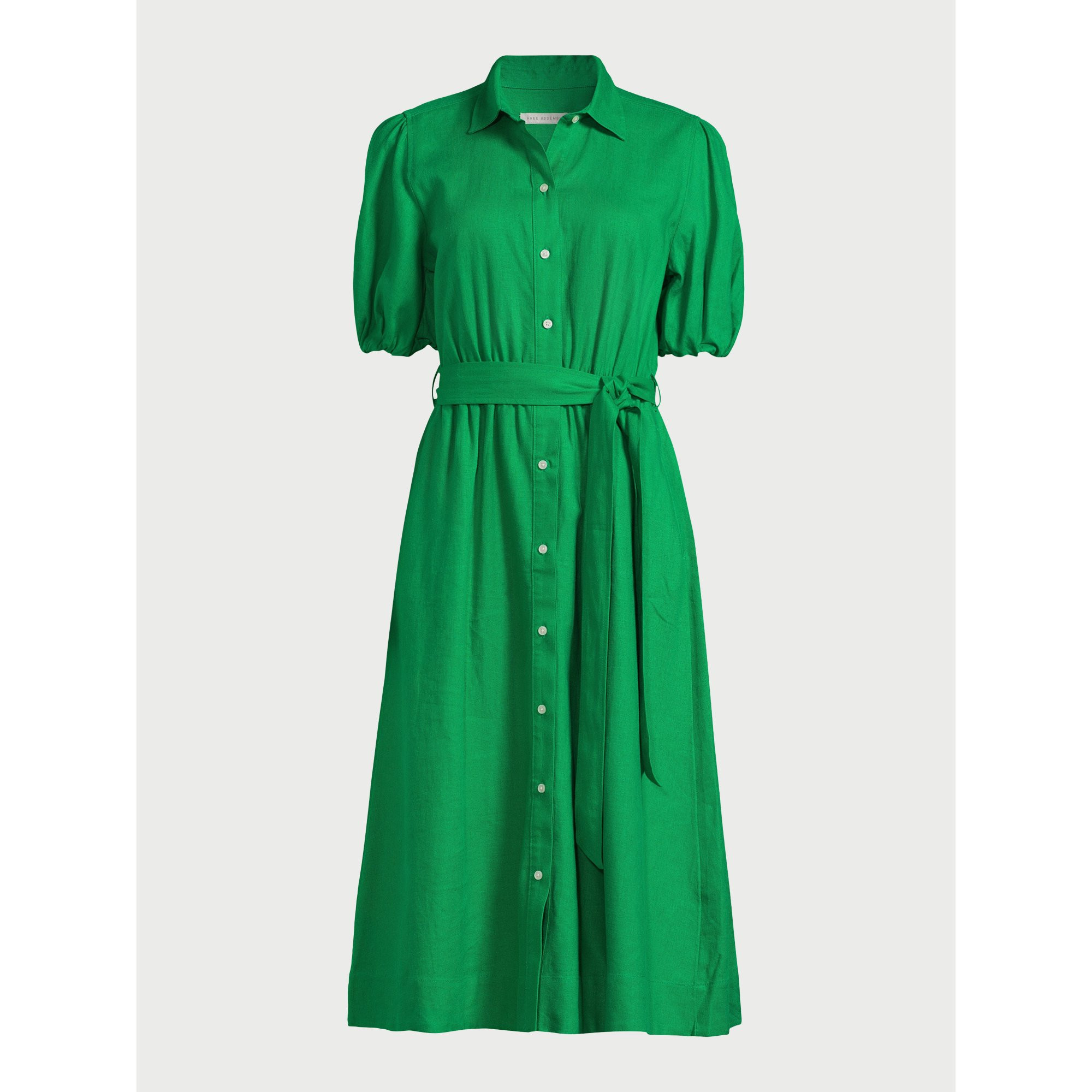 Free Assembly Women’s Midi Shirtdress with Puff Sleeves, Sizes XS-XXL | Walmart (US)