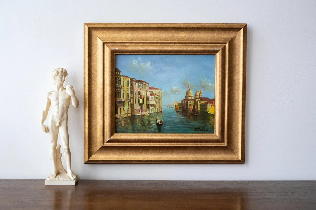 Original Antique Seascape of Venice, Italy in Vintage Gold Frame / Mid-century Nautical Oil Paint... | Etsy (US)