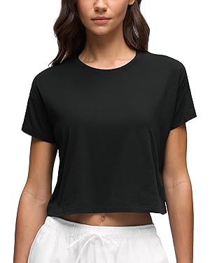 Pima Cotton Short Sleeves Cropped Crew Neck | Amazon (US)