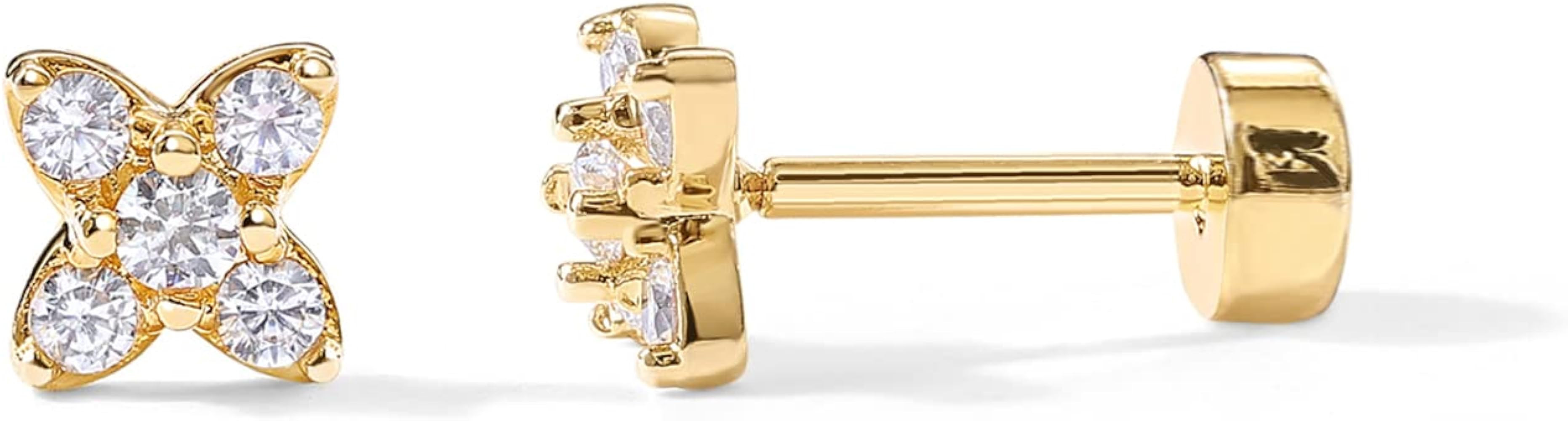 PAVOI 14K Gold Plated Sterling Silver Posts Dainty Mini Multi-Shape Flat Back Stud Earring Pack f... | Amazon (US)