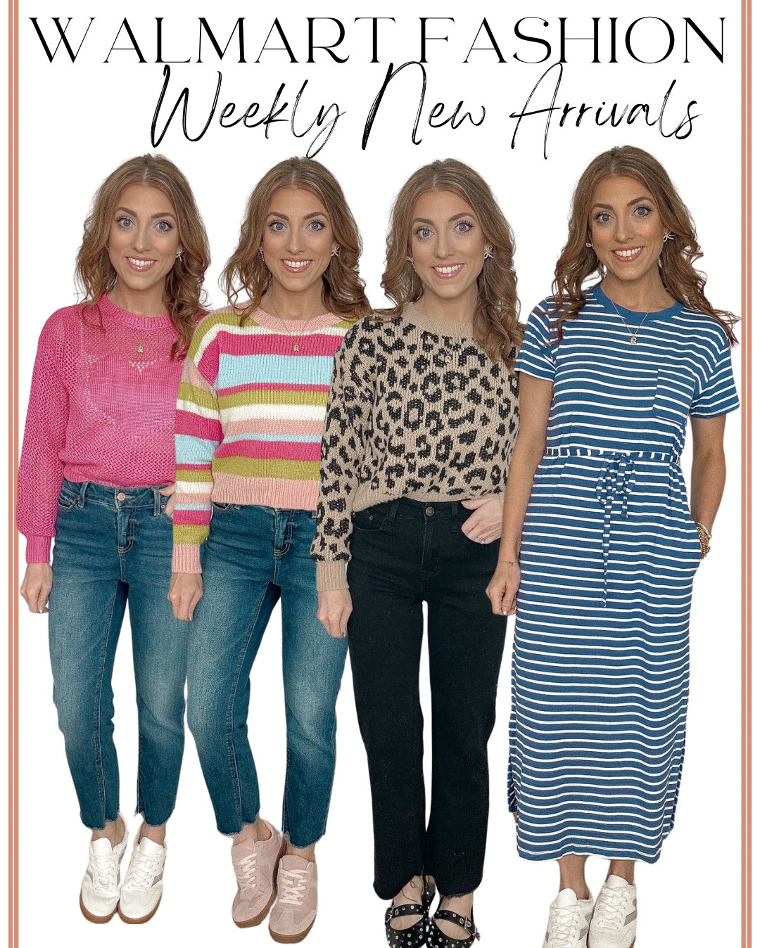 This week’s Walmart Fashion new arrivals! 😍 some of the cutest new pieces hav been arriving y’all ☺️ some adorable sweaters to brighten up your wardrobe a bit. The BEST dress that’s back again for this year. Three heart arrivals 💗 how darling is this heart vest?! It’s not stocked online yet but I went ahead and linked the product page 😉 I’m wearing my true size in all of these pieces 🙂

Walmart fashion.  Walmart finds. LTK under 50. Walmart new arrivals. 

#LTKActive #LTKFindsUnder50 #LTKStyleTip