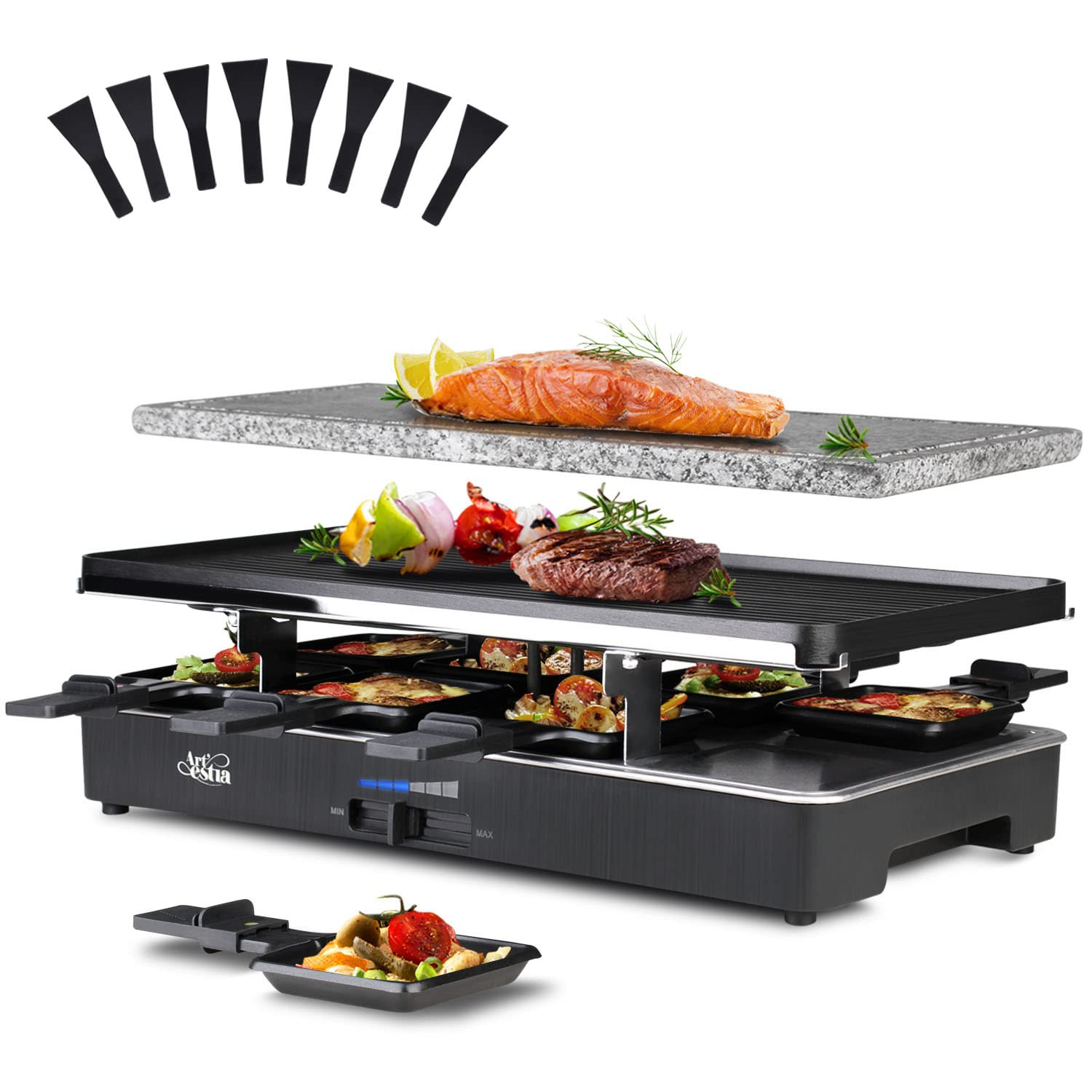 Artestia 2-in-1 1700W Adjustable Temperature Raclette Grill with Granite Stone & Non-Stick Cast A... | Amazon (US)
