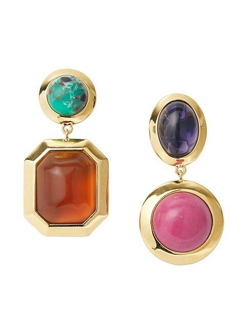Bezel Jewel 14K-Gold-Plated, Stone, & Resin Mismatched Clip-On Drop Earrings | Saks Fifth Avenue