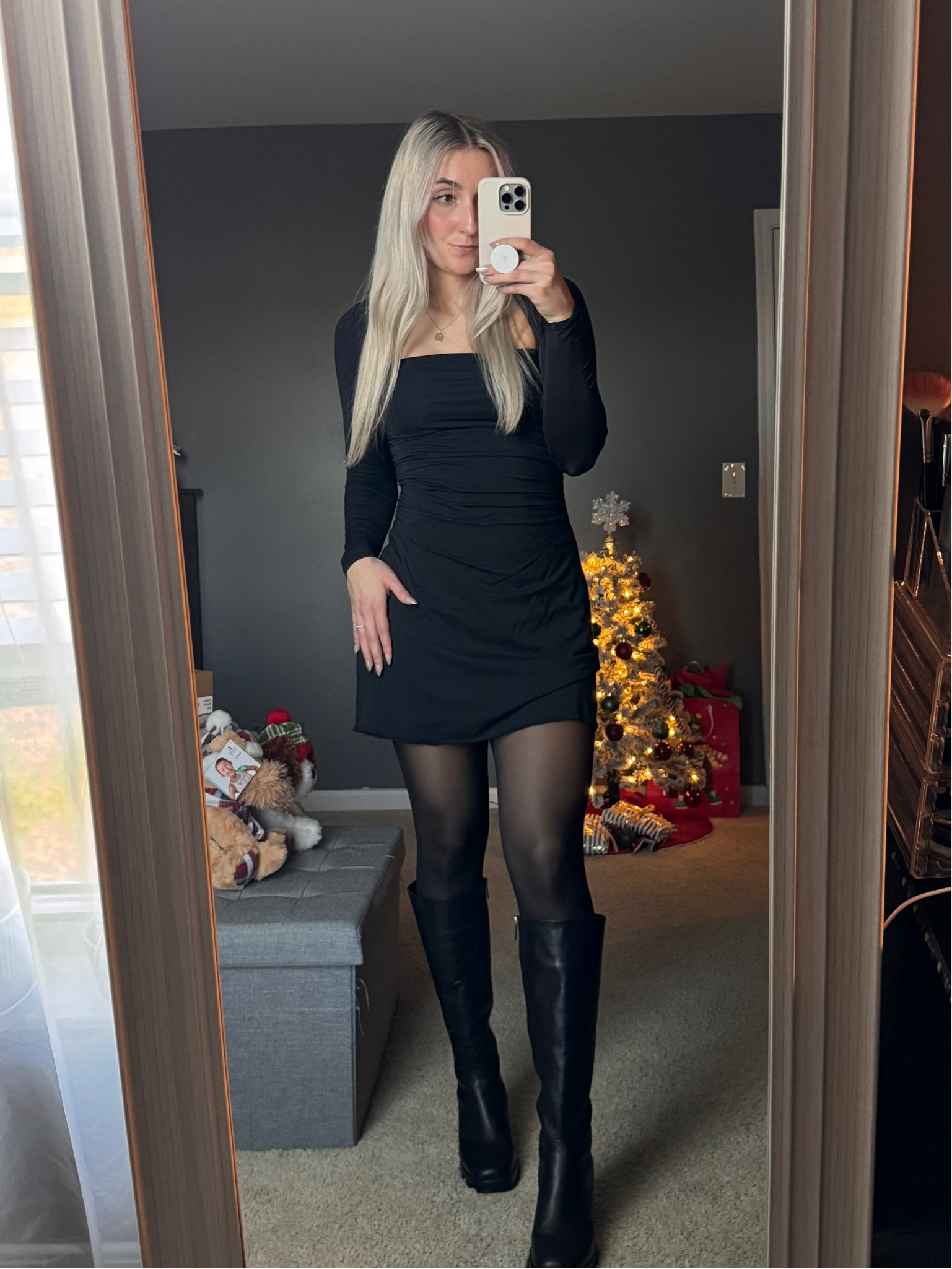 All black fit, holiday fit, New Year’s Eve outfit, winter outfit, winter date night outfit, winter dress, outfit, tall boots outfit, trendy, winter 2024, winter aesthetic 

#LTKHoliday