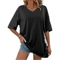 Amoretu Womens Oversized Tee Shirts Summer V Neck Comfy Tunic Tops Black M | Walmart (US)