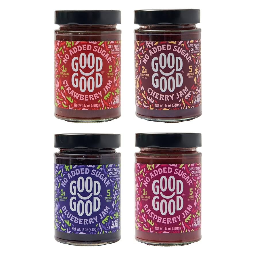 GOOD GOOD No Added Sugar Fruit Jam Variety Pack of 4 - Keto Friendly Jelly - Strawberry, Blueberr... | Amazon (US)