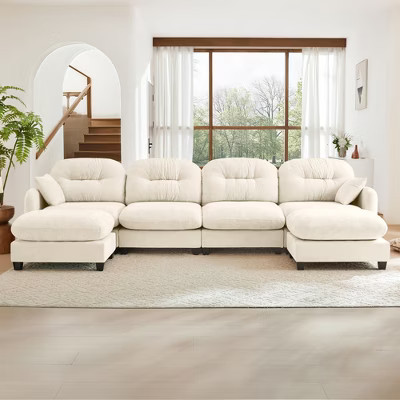 U-Shaped Chenille Sectional + Ottoman – Cloud-Soft Tufted Back, Dense Foam, Elegant Arms, Tool-Free Setup, Apartment-Friendly,Beige | Target