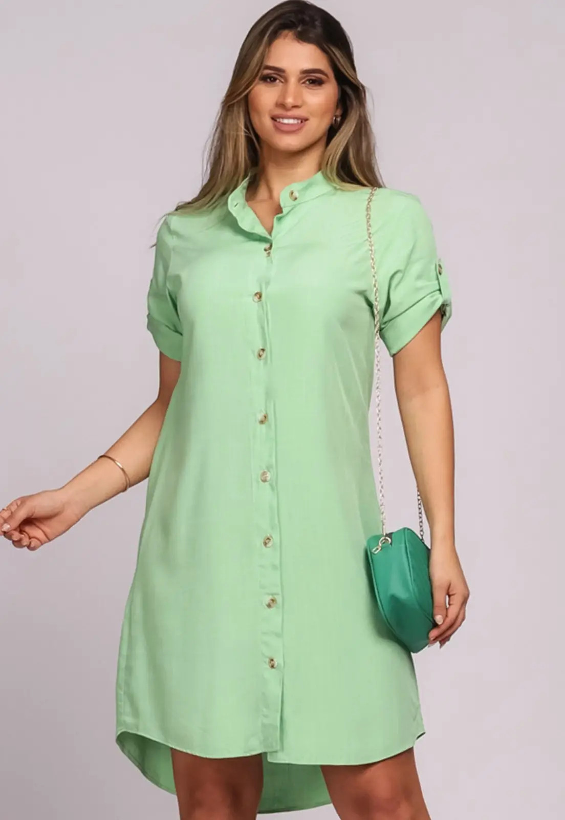 Vestido Chemise Botões M/C B’Bonnie Vitória Pistache | Dafiti (BR)