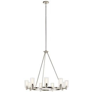 Circolo 36 in. 9-Light Brushed Nickel Contemporary Shaded Circle Chandelier for Dining Room | The Home Depot