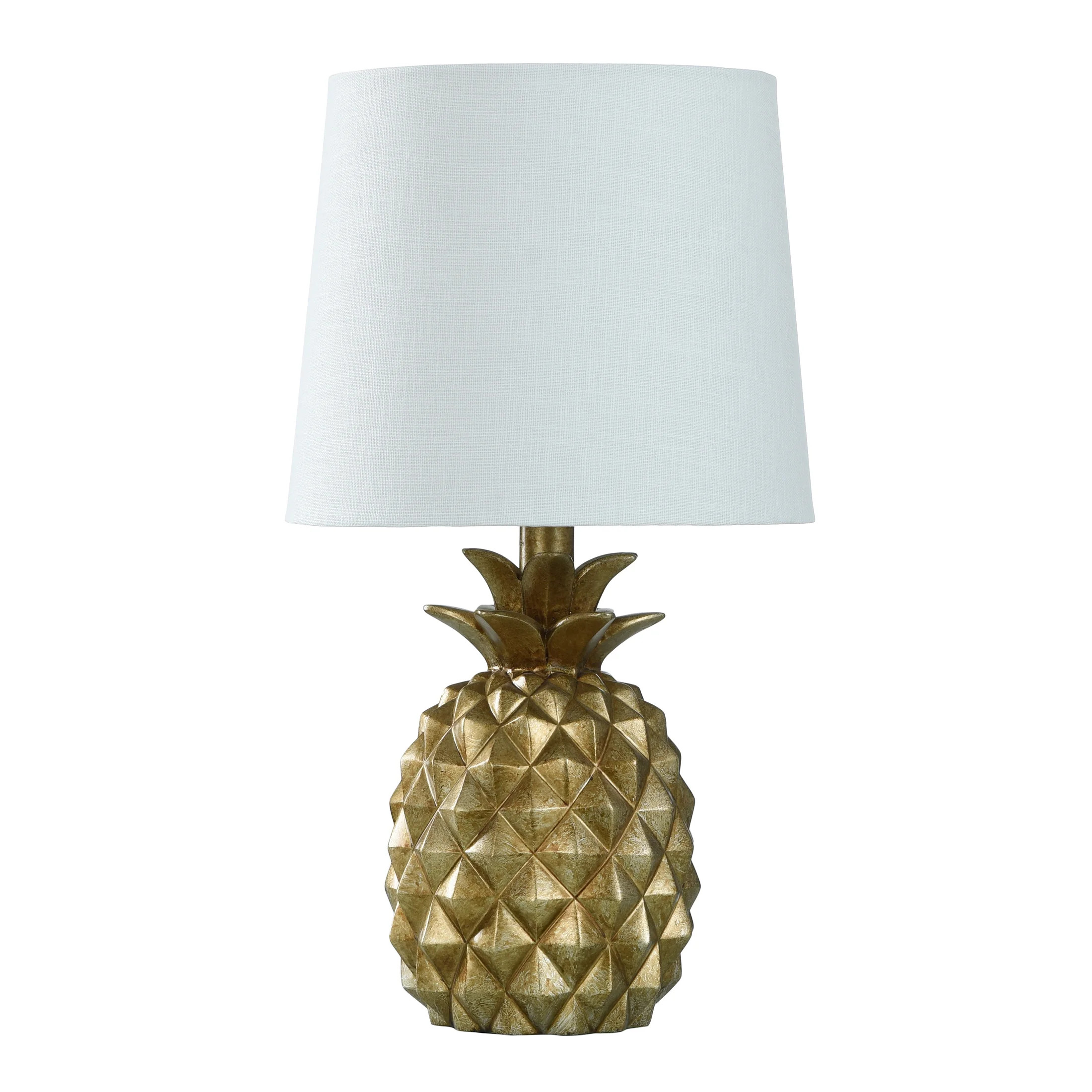 Mainstays Distressed Pineapple 17” Table Lamp with Empire-Style Shade, Textured Gold | Walmart (US)