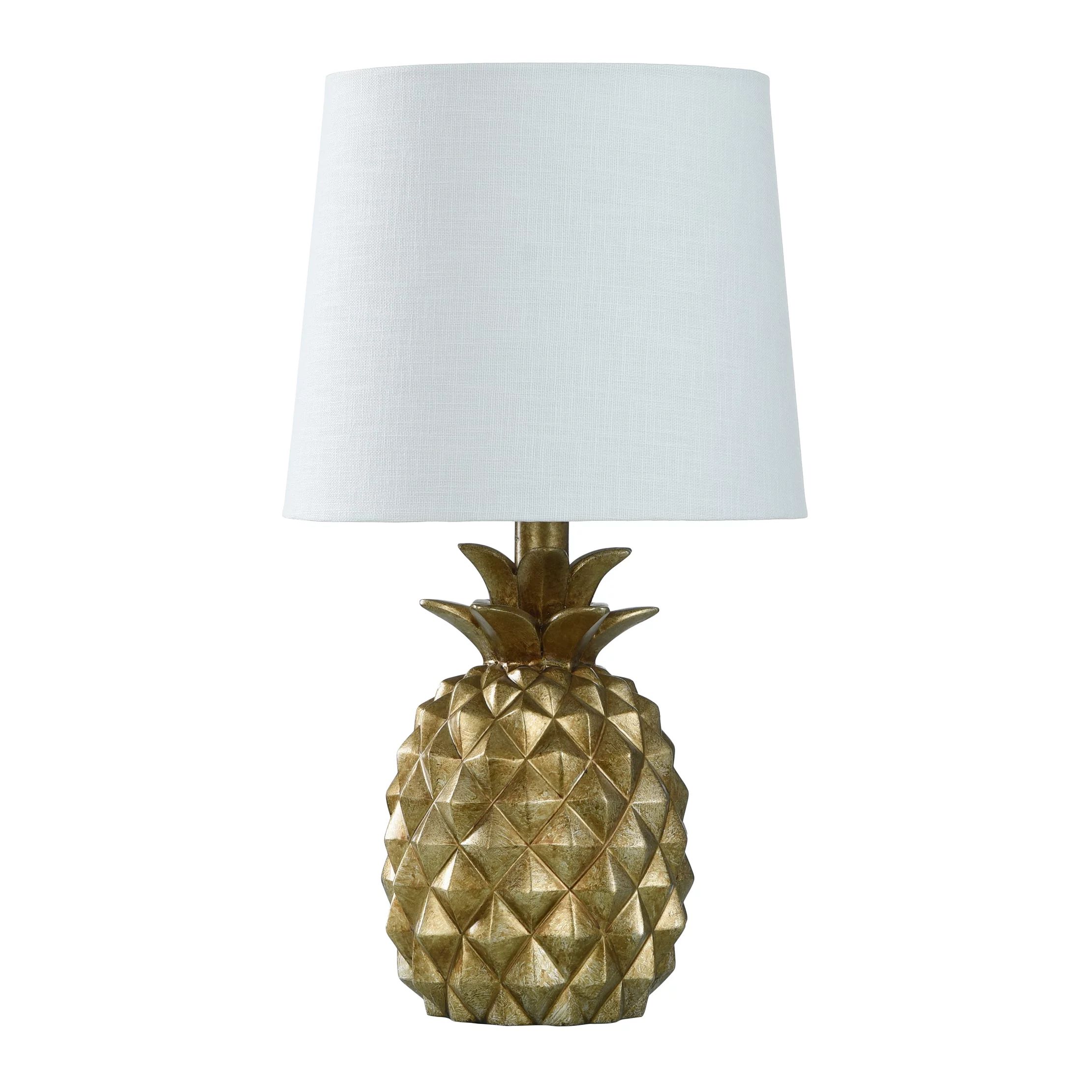 Mainstays Distressed Pineapple 17” Table Lamp with Empire-Style Shade, Textured Gold | Walmart (US)