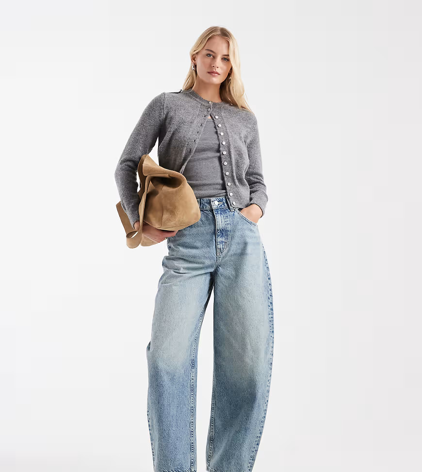 ASOS DESIGN Tall high waisted barrel leg jeans in pale vintage wash-Blue | ASOS (Global)