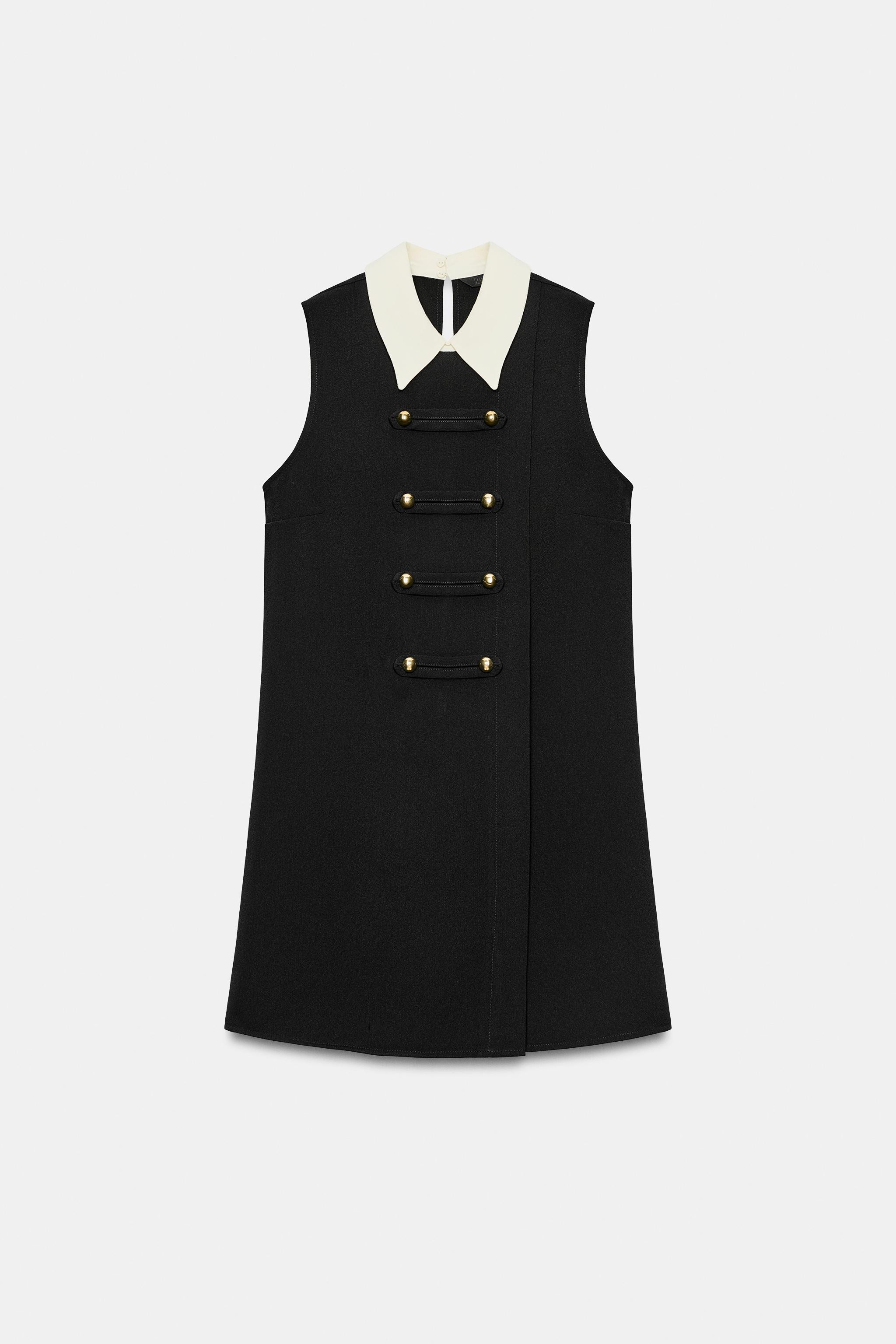 Model height: 178 cmDress with a regular collar and sleeveless design. Featuring decorative front... | Zara NL