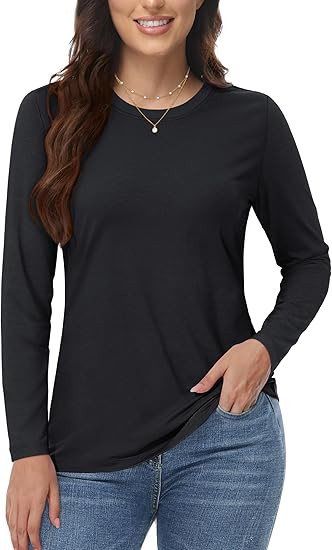 YUCOLEN Long Sleeve Shirts for Women Cotton Crewneck Casual T-Shirts Soft Basic Tee Long Sleeve T... | Amazon (US)