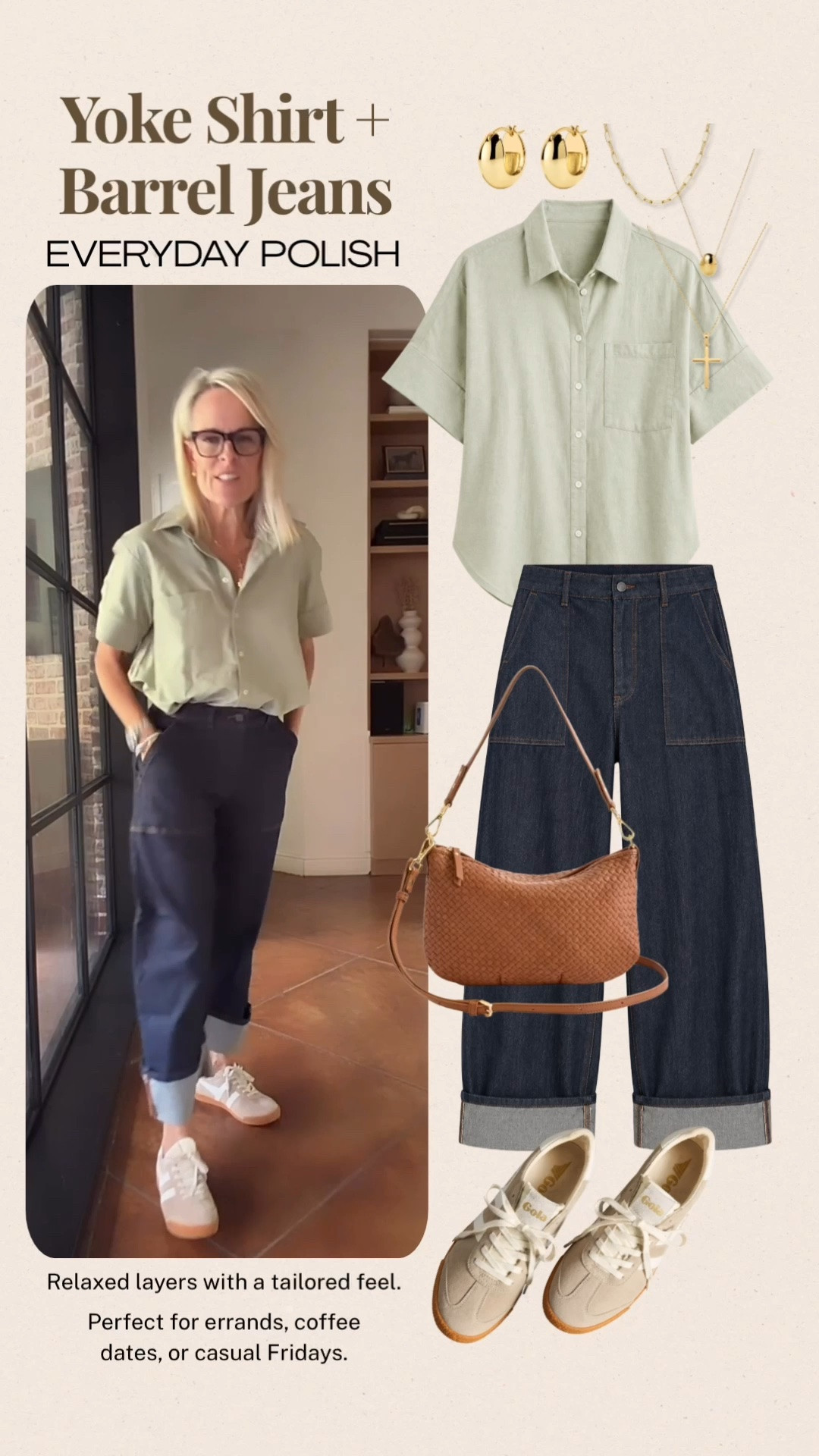 This yoke shirt + barrel jeans combination is one of those easy outfit formulas I love for everyday life. The soft sage-green shirt adds a little color while the relaxed carpenter-style denim keeps things comfortable, and sneakers make it practical for errands, coffee dates, casual Fridays, or travel.

💡 LTK MADE EASY
❤️ Heart = Support my posts!
🔖 Save = Get sale & restock alerts
📋 Lists = Keep favorites organized (List ideas: Christmas, Birthdays, and Vacations!)
📲 Share = Send lists and products to a friend (or your daughters like me).
💬 Comment = Ask me anything, and I’ll answer. ;-)

#LTKootd #LTKOver40 #LTKTravel