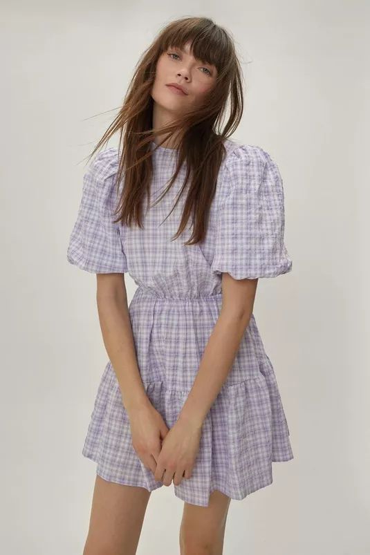 Gingham Puff Sleeve Mini Dress | Nasty Gal (US)