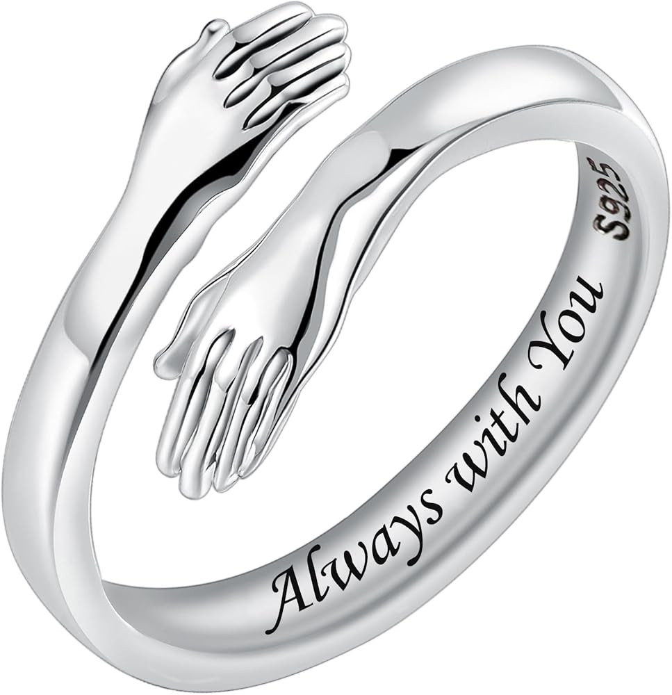 LOVECOM S925 Sterling Silver Hug Rings for Women Adjustable Hugging Hands Open Ring for Men Promi... | Amazon (US)