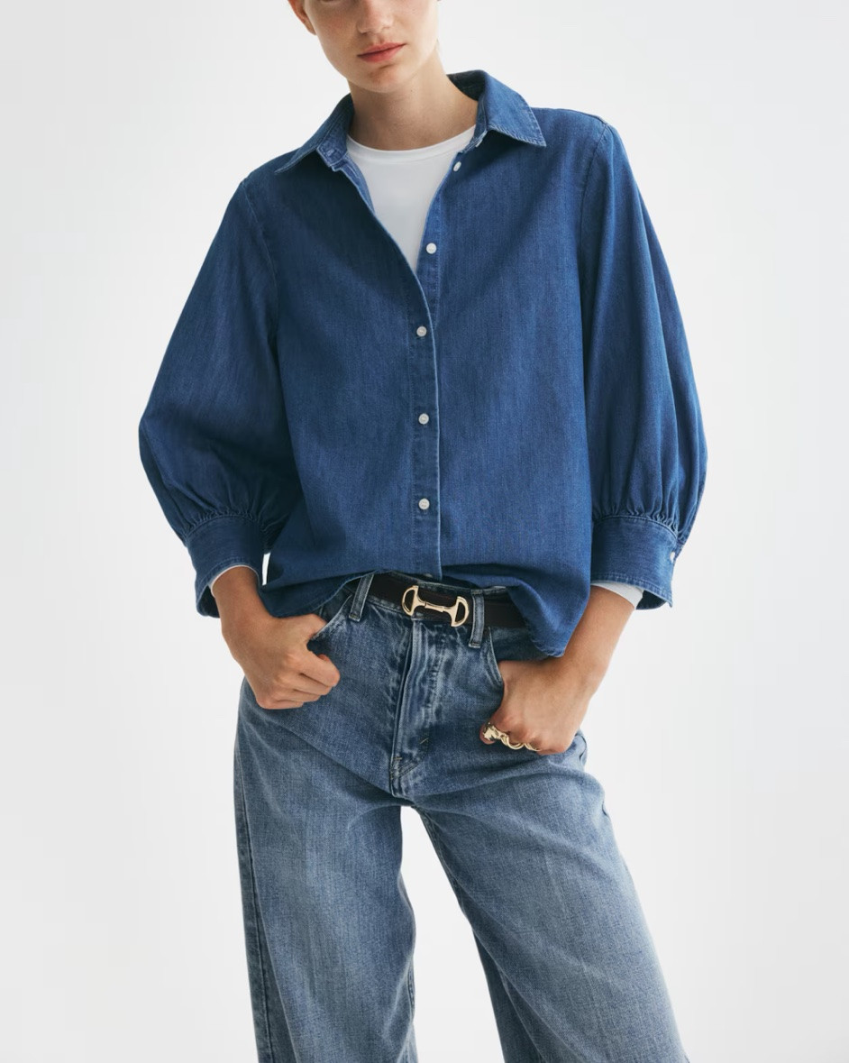 Puff sleeve denim button up shirt

#LTKSeasonal