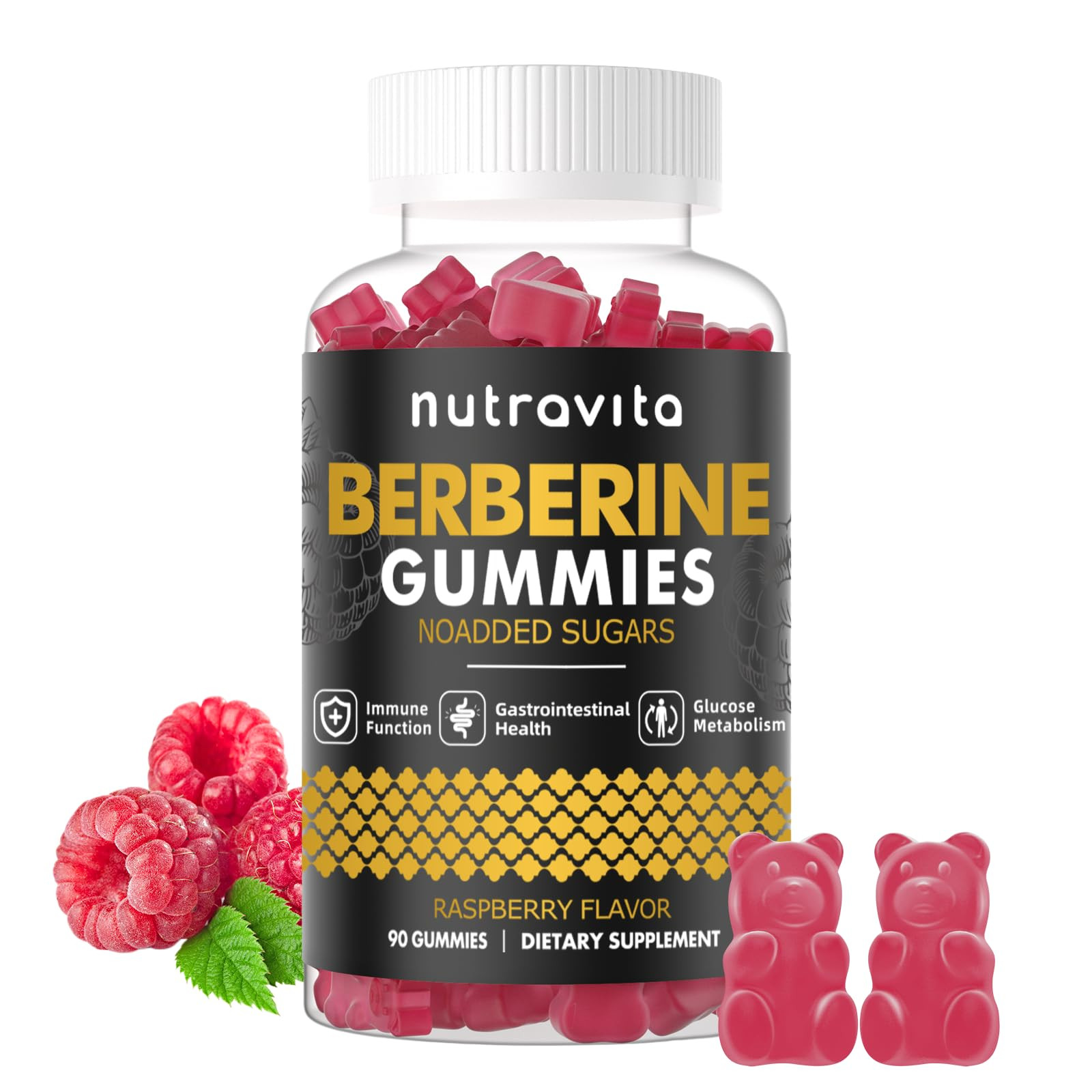 Berberine Gummies with Ceylon Cinnamon 1500mg High Potency Berberine HCL Supplement for Immune and Metabolism Support, Sugar Free Organic Berberine Gummies Raspberry Flavor | Amazon (US)