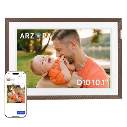 ARZOPA 10.1" WiFi Digital Picture Frame 32GB HD IPS Anti-Glare Touch Screen Digital Photo Frame, Wall Mountable, Auto-Rotate, Easy Sharing Photos Videos &Custom Gifting via Free ARZOPA APP - D10 Brown | Amazon (US)
